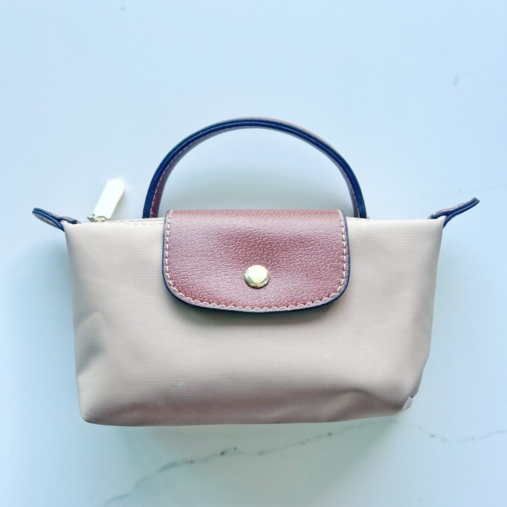 Tan nylon crossbody purse mini small top handle strap removable - Picture 5 of 9